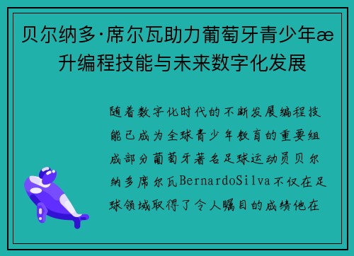 贝尔纳多·席尔瓦助力葡萄牙青少年提升编程技能与未来数字化发展