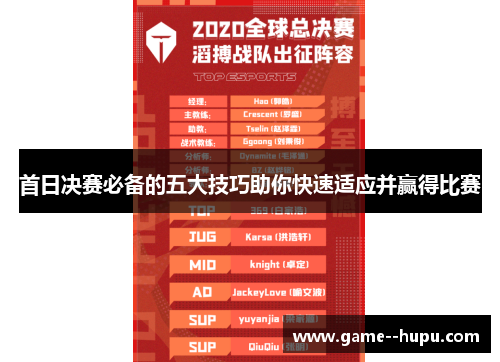 首日决赛必备的五大技巧助你快速适应并赢得比赛